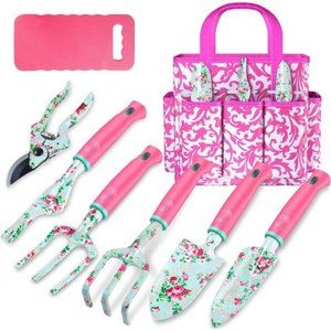 Gardening Tools, 8 Pcs Heavy Duty Floral Garden Tool Se for Women Rose Red